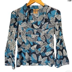 TORY BURCH Women's Long‎ Sleeve Print Scoop Neck Collar Cotton Tunic sz 0